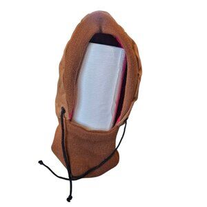 VTG Brassada Hood Hat‎ Balaclava Brown Canvas Red Liner Winter USA Made Workwear